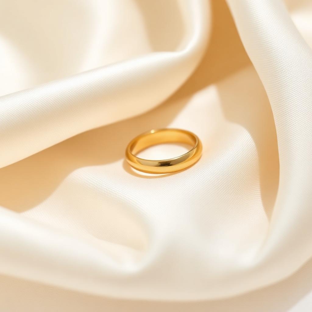 Piaget sieraden verkopen Piaget sieraden verkopen — Slanke gouden band op cremekleurige zijde, sfeerbeeld luxe sieraden